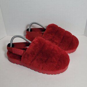 UGG Super Fluff  Authentic Slippers Women's Shoes Sandals Black Red Size 9